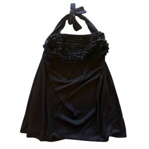 ❌❌❌SOLD❌❌❌ Y2K Miken Women Black Ruffle Halter Top Babydoll Sleeveless Blouse